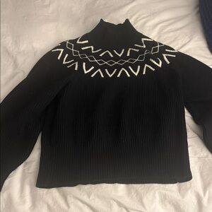 Varley Black and White Patterned Women's Mock Neck Sweater